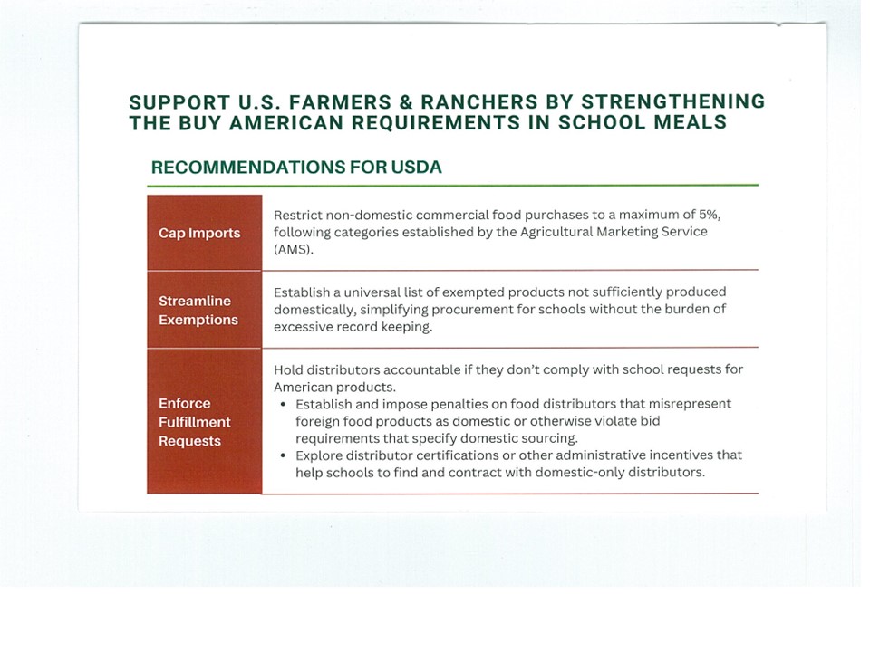 10 Support US Farmers Buy American Requirements in School Meals